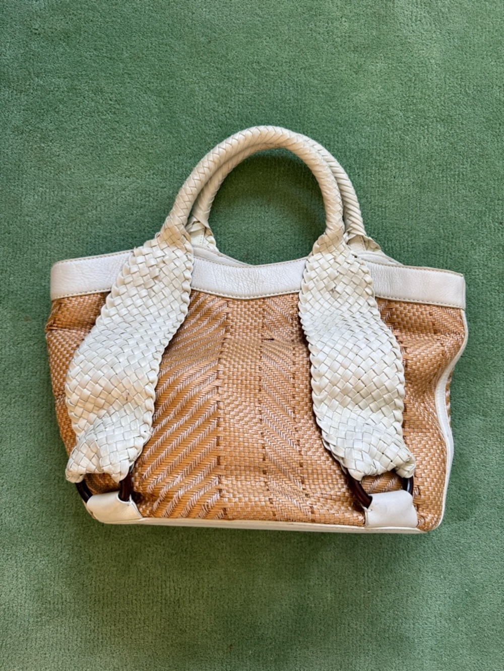 Cole Haan Woven Tan and Cream Braided-Handle Tote